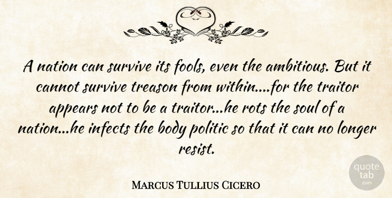 Marcus Tullius Cicero Quote About Soul, Ambitious, Body: A Nation Can Survive Its...