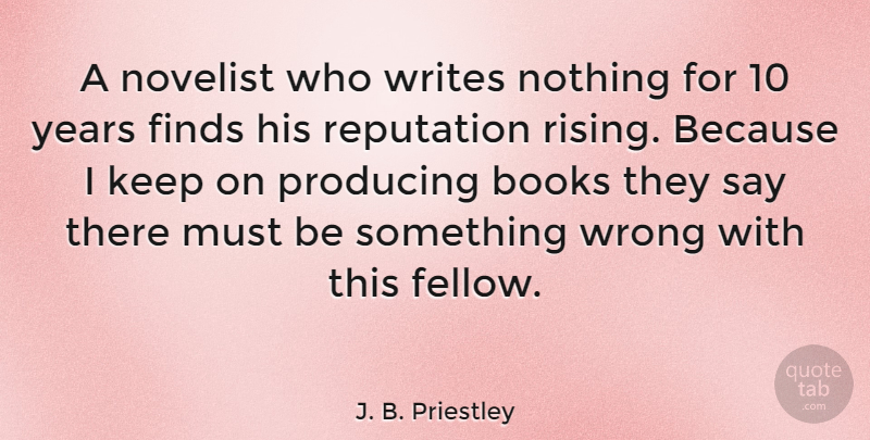 J. B. Priestley Quote About Book, Writing, Years: A Novelist Who Writes Nothing...