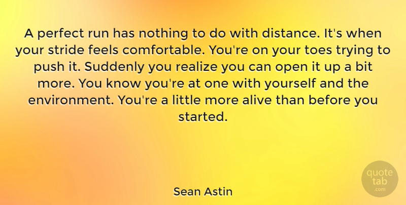 Sean Astin Quote About Running, Distance, Perfect: A Perfect Run Has Nothing...