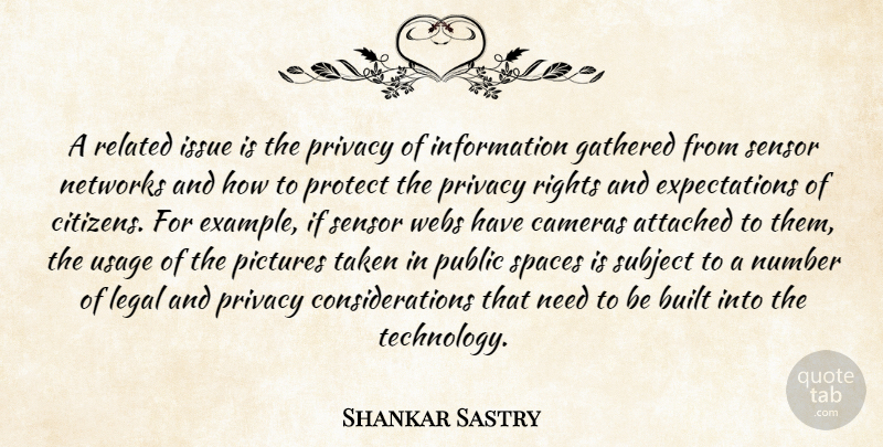 Shankar Sastry Quote About Attached, Built, Cameras, Gathered, Information: A Related Issue Is The...
