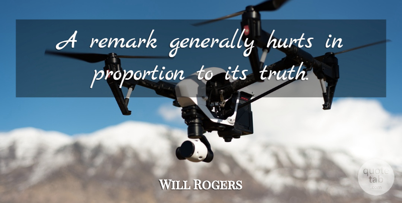 Will Rogers Quote About Funny, Sarcastic, Hurt: A Remark Generally Hurts In...
