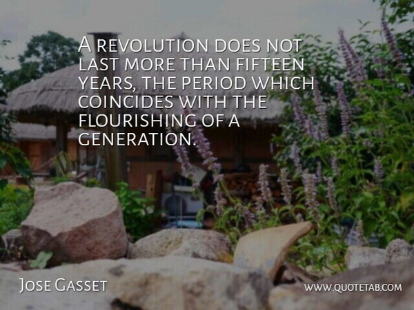 Jose Gasset Quote About Coincides, Fifteen, Last, Period, Revolution: A Revolution Does Not Last...