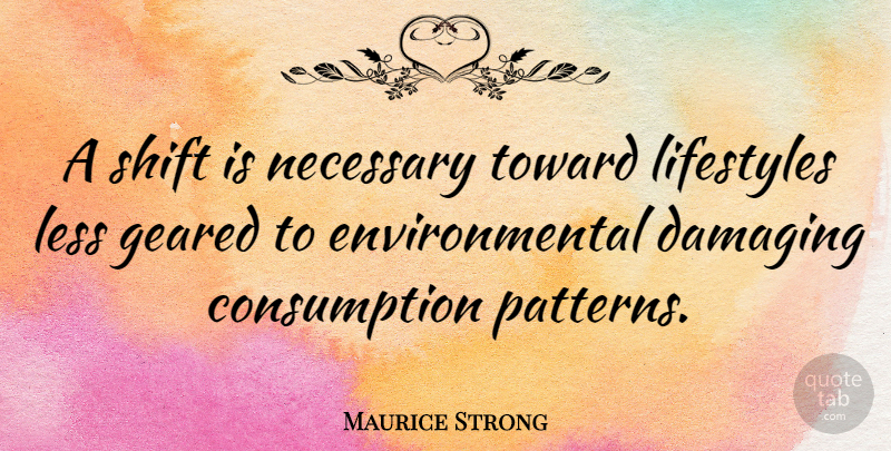 Maurice Strong Quote About Environmental, Patterns, Lifestyle: A Shift Is Necessary Toward...