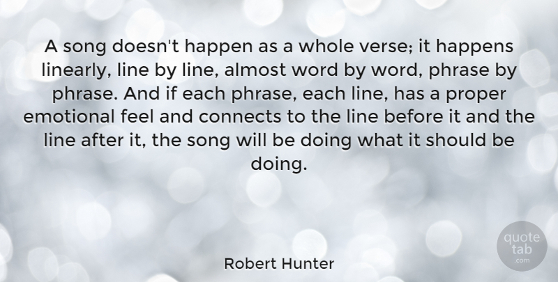 Robert Hunter Quote About Almost, Connects, Happens, Line, Phrase: A Song Doesnt Happen As...
