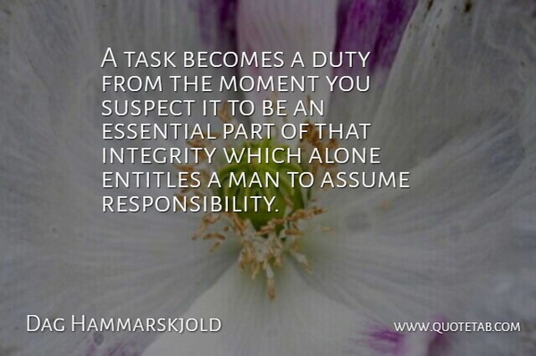 Dag Hammarskjold Quote About Integrity, Responsibility, Men: A Task Becomes A Duty...