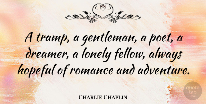 Charlie Chaplin Quote About Lonely, Travel, Loneliness: A Tramp A Gentleman A...