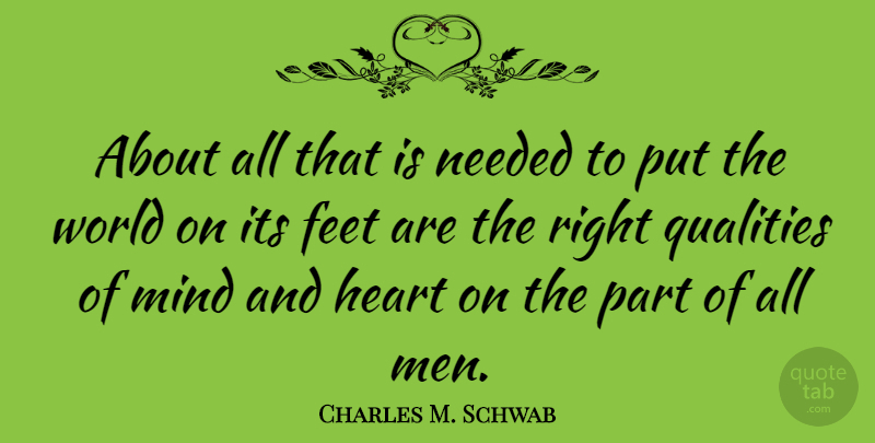 Charles M. Schwab Quote About Feet, Heart, Men, Mind, Needed: About All That Is Needed...