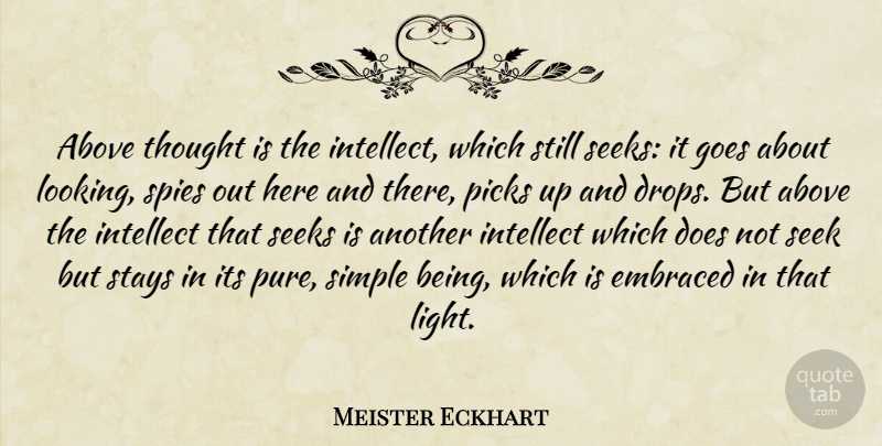 Meister Eckhart Quote About Simple, Light, Spy: Above Thought Is The Intellect...