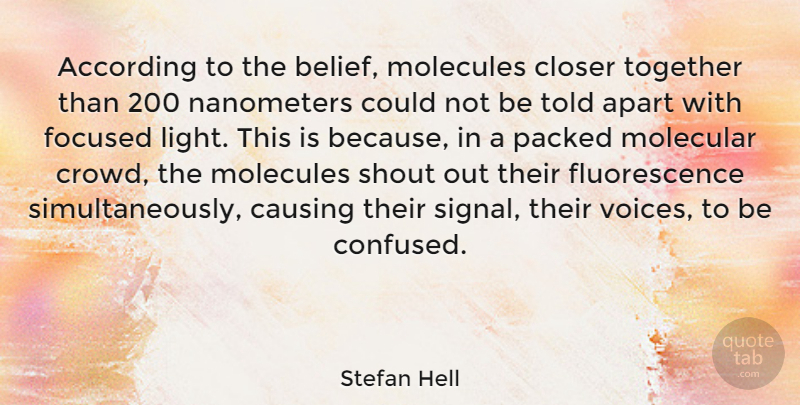 Stefan Hell Quote About According, Apart, Causing, Closer, Focused: According To The Belief Molecules...