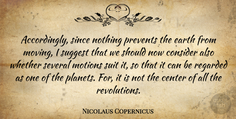 Nicolaus Copernicus Quote About Moving, Earth, Suits: Accordingly Since Nothing Prevents The...