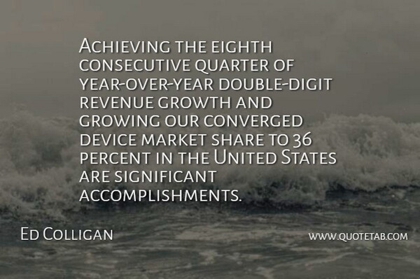 Ed Colligan Quote About Achieving, Device, Eighth, Growing, Growth: Achieving The Eighth Consecutive Quarter...