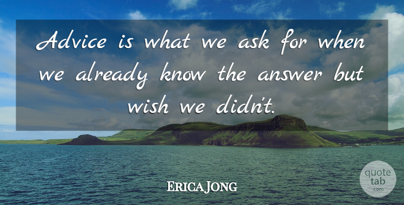 Erica Jong Quote About Being Strong, Spiritual, Witty: Advice Is What We Ask...