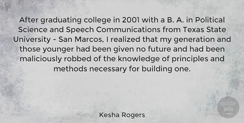 Kesha Rogers Quote About Building, College, Future, Generation, Given: After Graduating College In 2001...