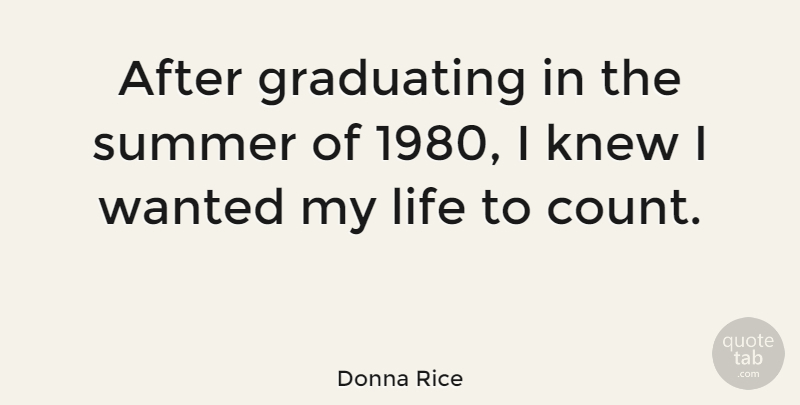 Donna Rice Quote About American Celebrity, Graduating, Knew, Life: After Graduating In The Summer...