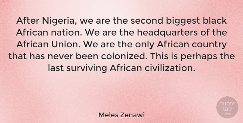 Meles Zenawi Quote About African, Biggest, Country, Perhaps, Second: After Nigeria We Are The...