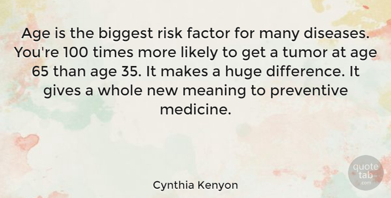 Cynthia Kenyon Quote About Age, Biggest, Factor, Gives, Huge: Age Is The Biggest Risk...
