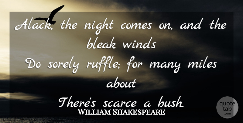 William Shakespeare Quote About Night, Wind, Ruffles: Alack The Night Comes On...