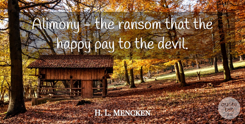 H. L. Mencken Quote About Marriage, Devil, Ransom: Alimony The Ransom That The...
