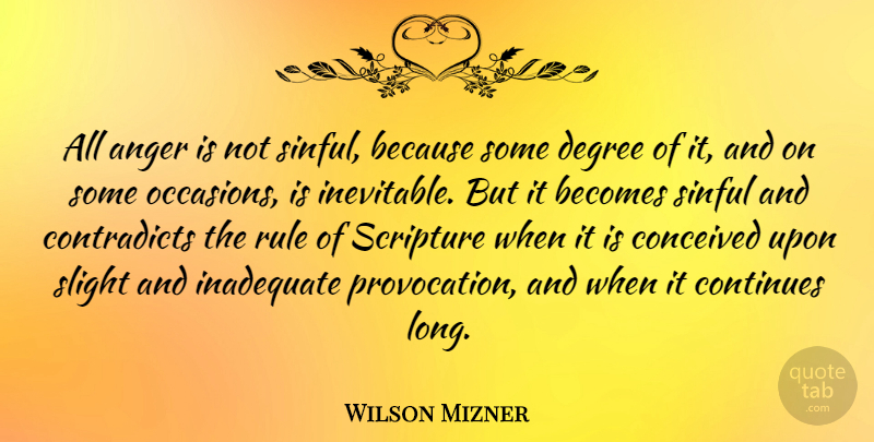 Wilson Mizner Quote About Anger, Long, Degrees: All Anger Is Not Sinful...