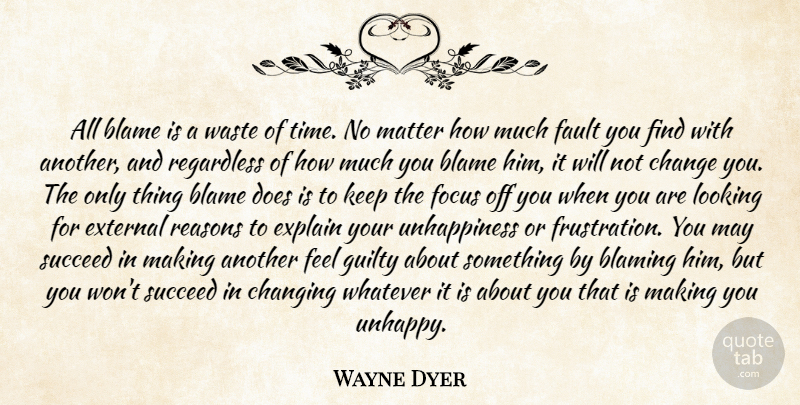 Wayne Dyer Quote About Spiritual, Time, Inspiration: All Blame Is A Waste...