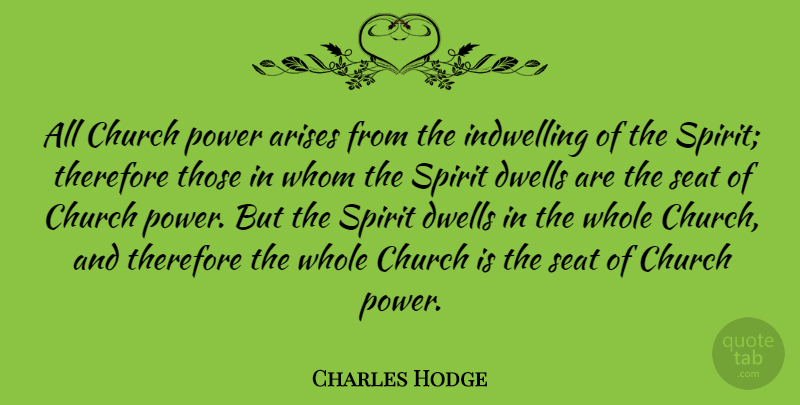 Charles Hodge Quote About Church, Spirit, Arise: All Church Power Arises From...