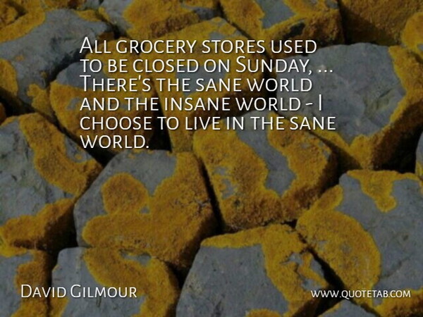 David Gilmour Quote About Choose, Closed, Grocery, Insane, Sane: All Grocery Stores Used To...