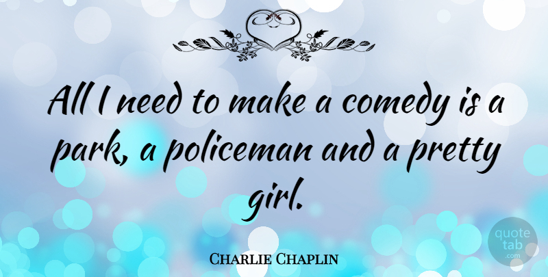 Charlie Chaplin Quote About Funny, Girl, Humor: All I Need To Make...