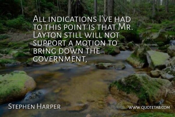 Stephen Harper Quote About Bring, Motion, Point, Support: All Indications Ive Had To...
