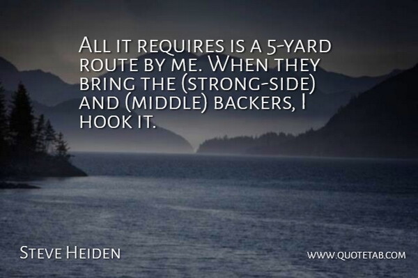 Steve Heiden Quote About Bring, Hook, Requires, Route: All It Requires Is A...