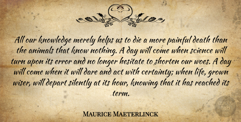 Maurice Maeterlinck Quote About Knowledge, Animal, Painful Death: All Our Knowledge Merely Helps...