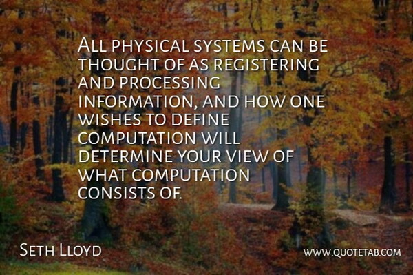 Seth Lloyd Quote About Views, Wish, Information: All Physical Systems Can Be...