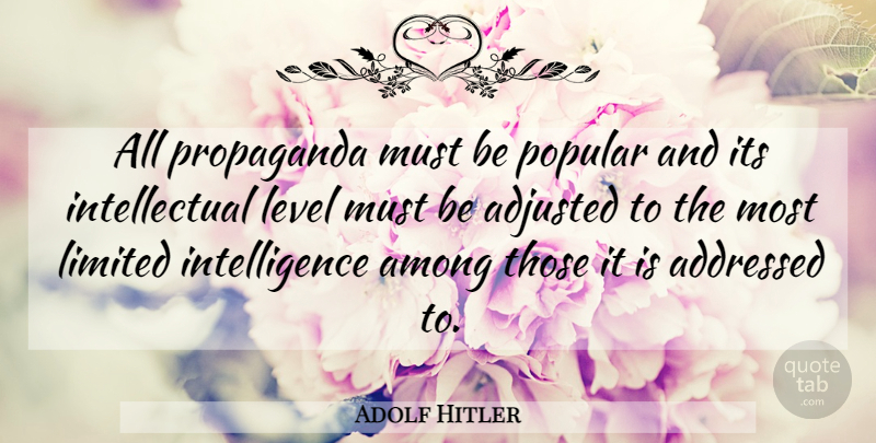 Adolf Hitler Quote About Intellectual, Levels, Mein Kampf: All Propaganda Must Be Popular...