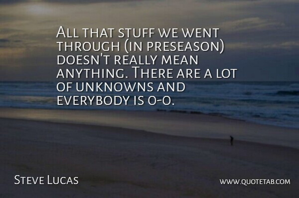 Steve Lucas Quote About Everybody, Mean, Stuff, Unknowns: All That Stuff We Went...