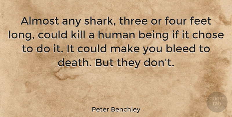 Peter Benchley Quote About Almost, Bleed, Chose, Death, Four: Almost Any Shark Three Or...