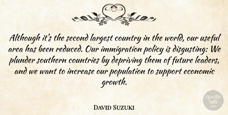 David Suzuki Quote About Although, Area, Countries, Country, Depriving: Although Its The Second Largest...
