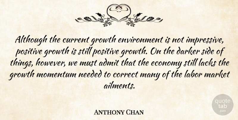 Anthony Chan Quote About Admit, Although, Correct, Current, Darker: Although The Current Growth Environment...