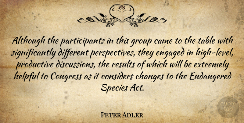 Peter Adler Quote About Although, Came, Changes, Congress, Considers: Although The Participants In This...