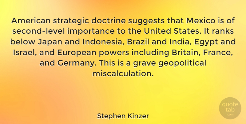 Stephen Kinzer Quote About Below, Brazil, Doctrine, European, Grave: American Strategic Doctrine Suggests That...