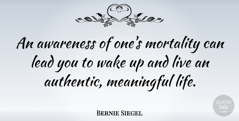 Bernie Siegel Quote About Meaningful, Wake Up, Awareness: An Awareness Of Ones Mortality...