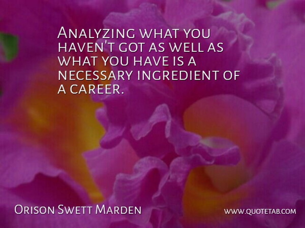 Orison Swett Marden Quote About Motivational, Careers, New Job: Analyzing What You Havent Got...