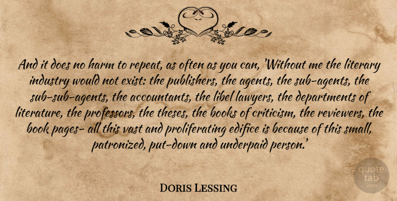 Doris Lessing Quote About Book, Writing, Criticism: And It Does No Harm...