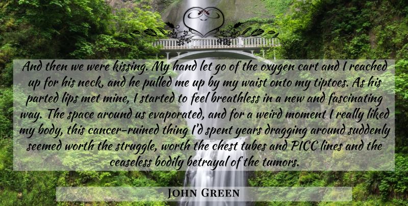 John Green Quote About Letting Go, Betrayal, Cancer: And Then We Were Kissing...