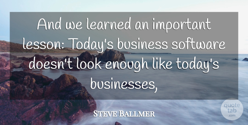 Steve Ballmer Quote About Business, Learned, Software: And We Learned An Important...