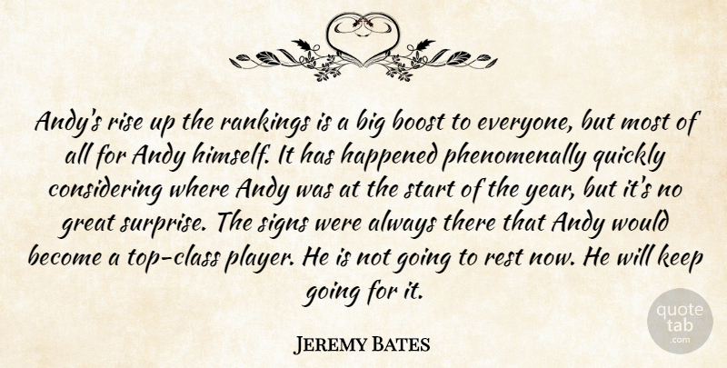 Jeremy Bates Quote About Andy, Boost, Great, Happened, Quickly: Andys Rise Up The Rankings...
