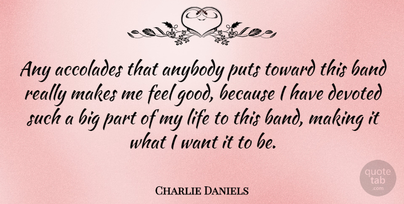 Charlie Daniels Quote About Accolades, American Musician, Anybody, Band, Devoted: Any Accolades That Anybody Puts...