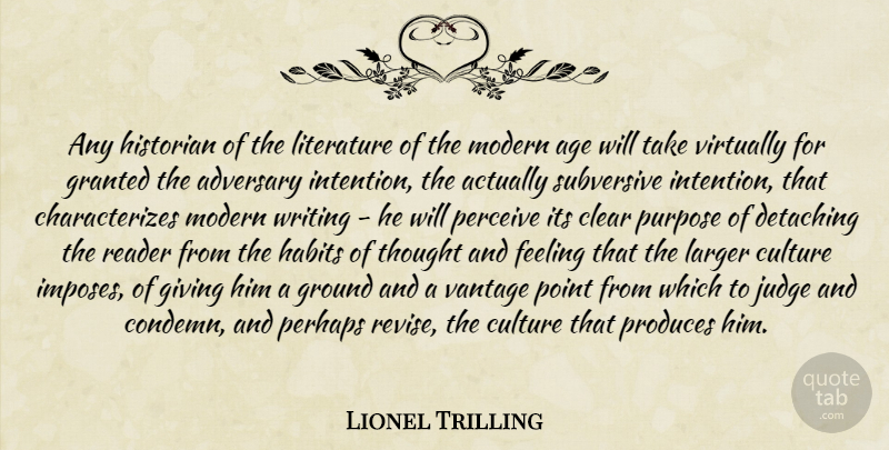 Lionel Trilling Quote About Writing, Giving, Judging: Any Historian Of The Literature...