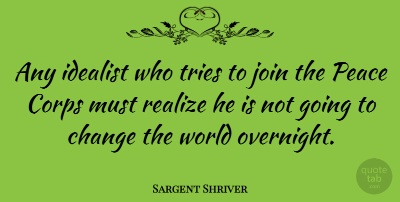 Sargent Shriver Quote About Peace, Trying, World: Any Idealist Who Tries To...