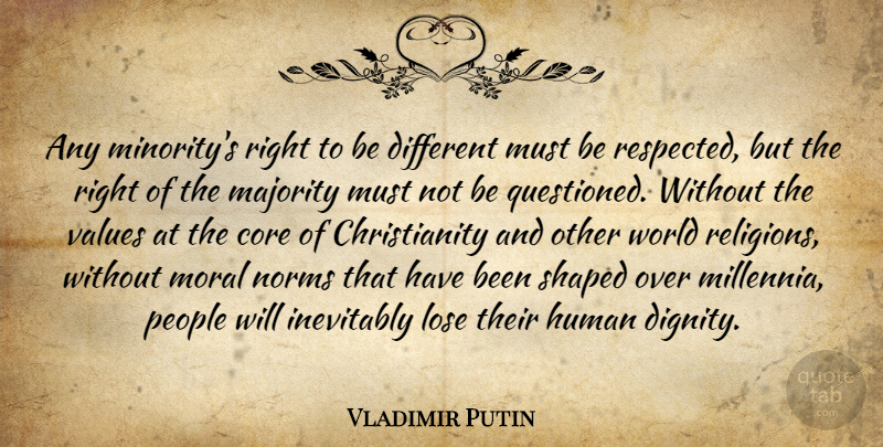 Vladimir Putin Quote About World Religions, Other Worlds, People: Any Minoritys Right To Be...