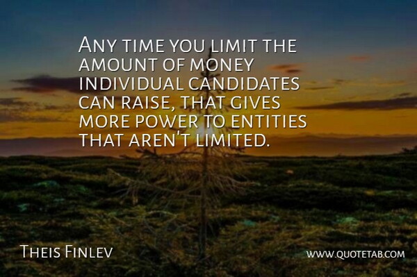 Theis Finlev Quote About Amount, Candidates, Entities, Gives, Individual: Any Time You Limit The...