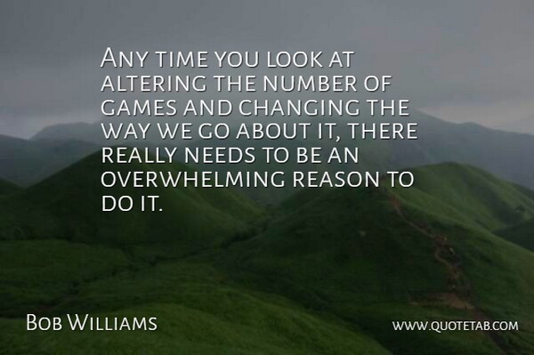 Bob Williams Quote About Altering, Changing, Games, Needs, Number: Any Time You Look At...